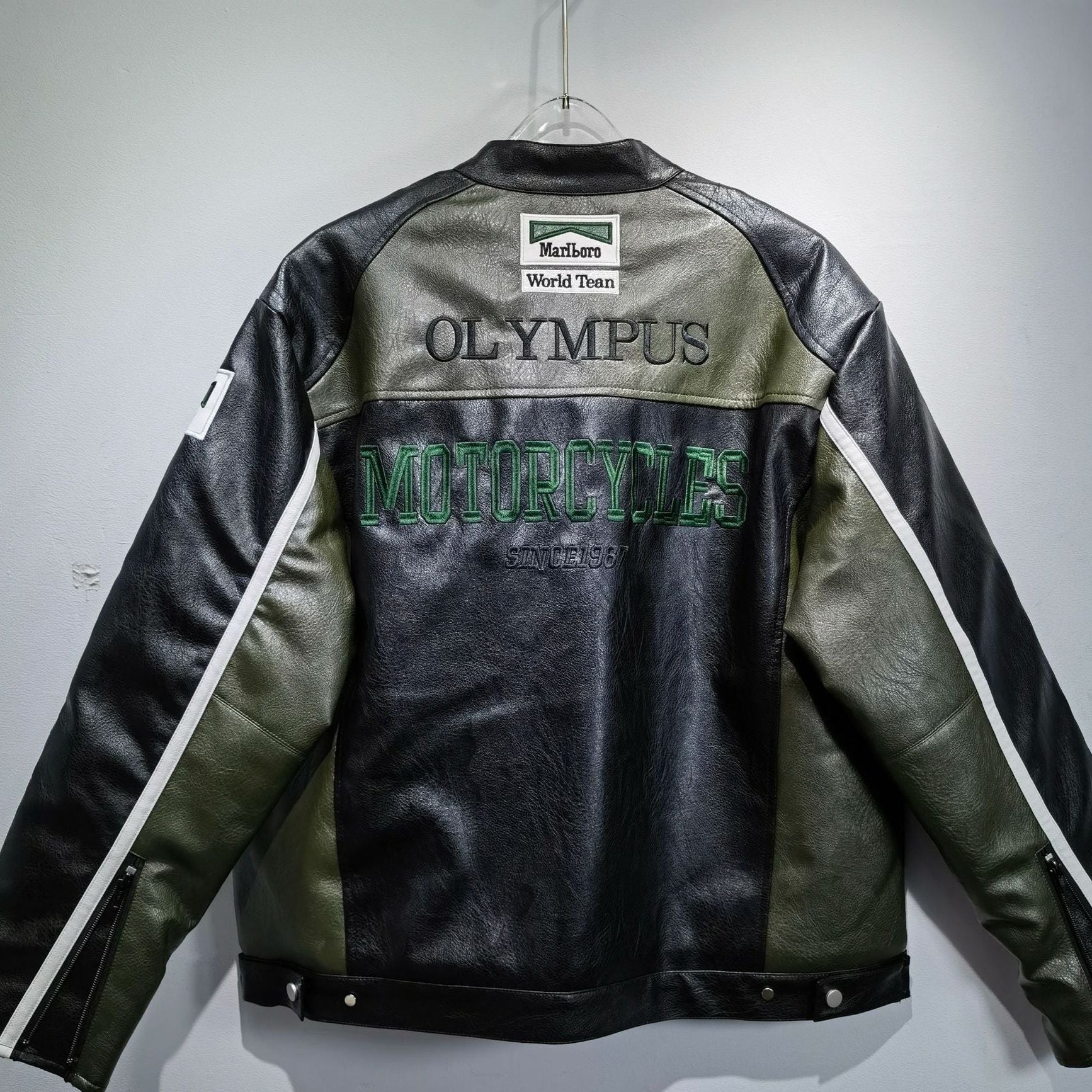 "OLYMPUS" GREEN FORMULA 1 LEATHER JACKET