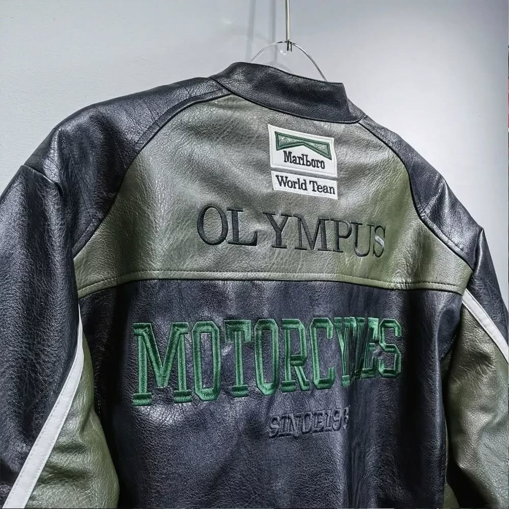 "OLYMPUS" GREEN FORMULA 1 LEATHER JACKET