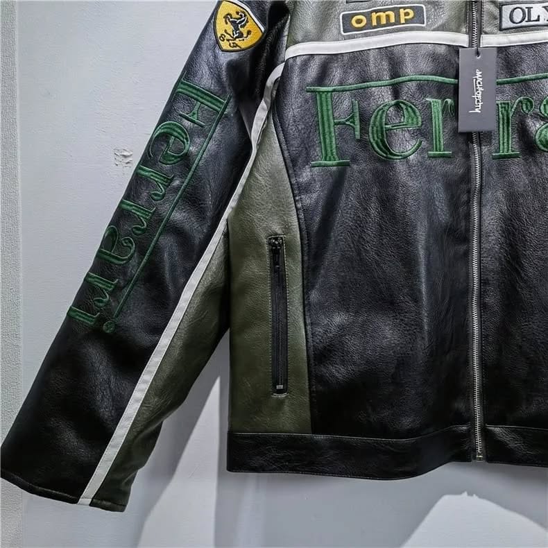 "OLYMPUS" GREEN FORMULA 1 LEATHER JACKET