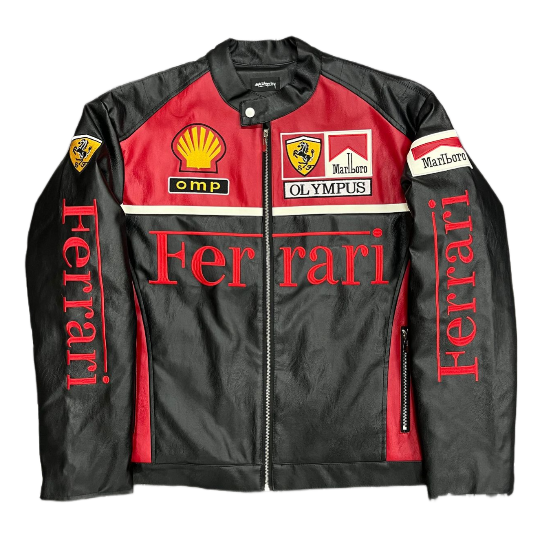 "OLYMPUS" RED FERRARI LEATHER JACKET