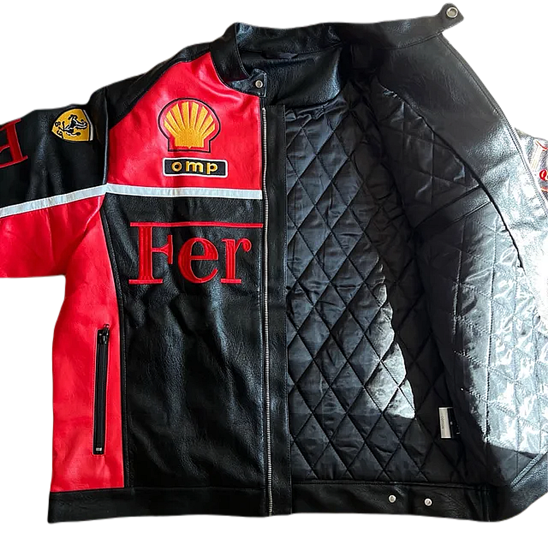 "OLYMPUS" RED FERRARI LEATHER JACKET
