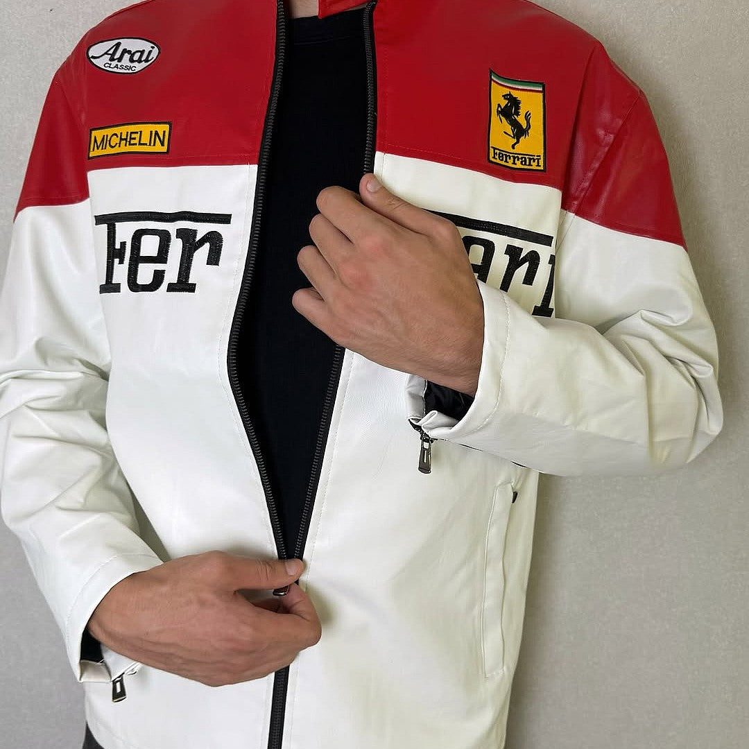 WHITE FERRARI LEATHER JACKET