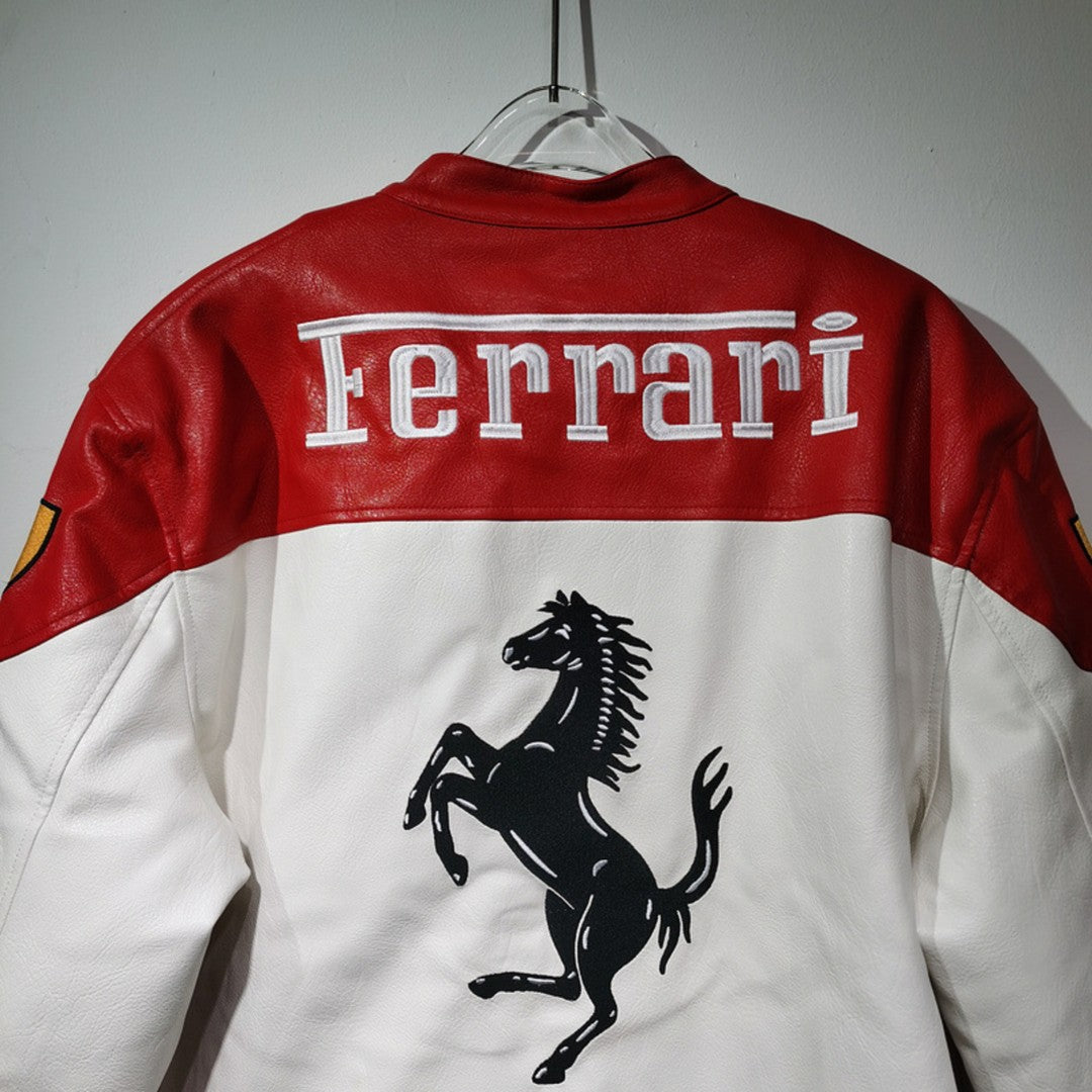 WHITE FERRARI LEATHER JACKET
